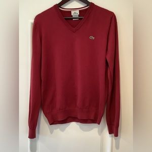 Lacoste Red V-Neck Sweater Size 5 Long Sleeve Embroidered Knit Alligator